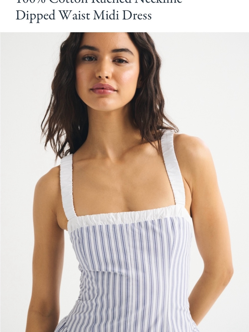 Abercrombie & Fitch Blue and White Striped Ruched Neckline Midi Dress - Picture 4 of 4